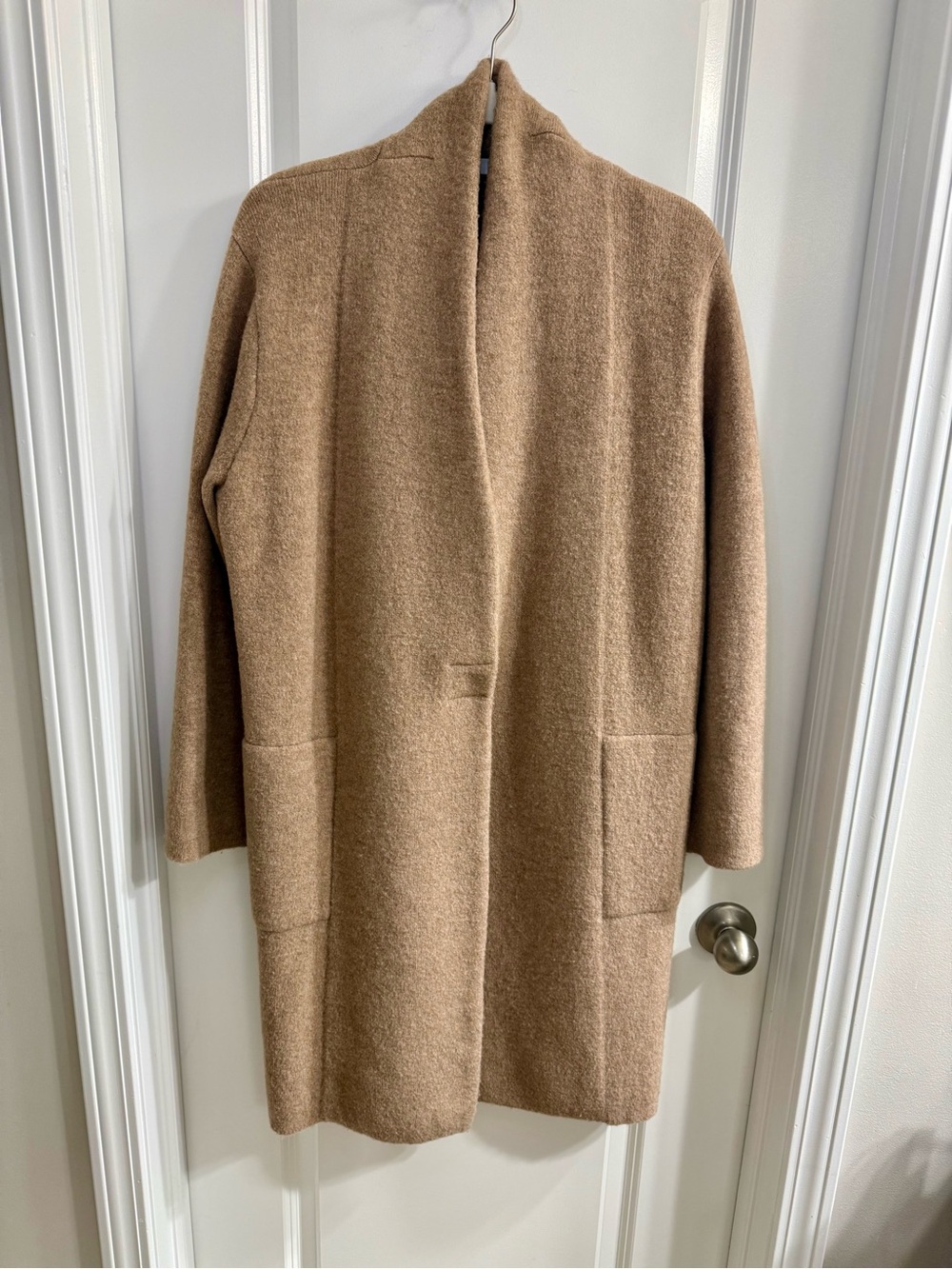 Vince Taupe Collarless Wool Blend Cardigan Coat